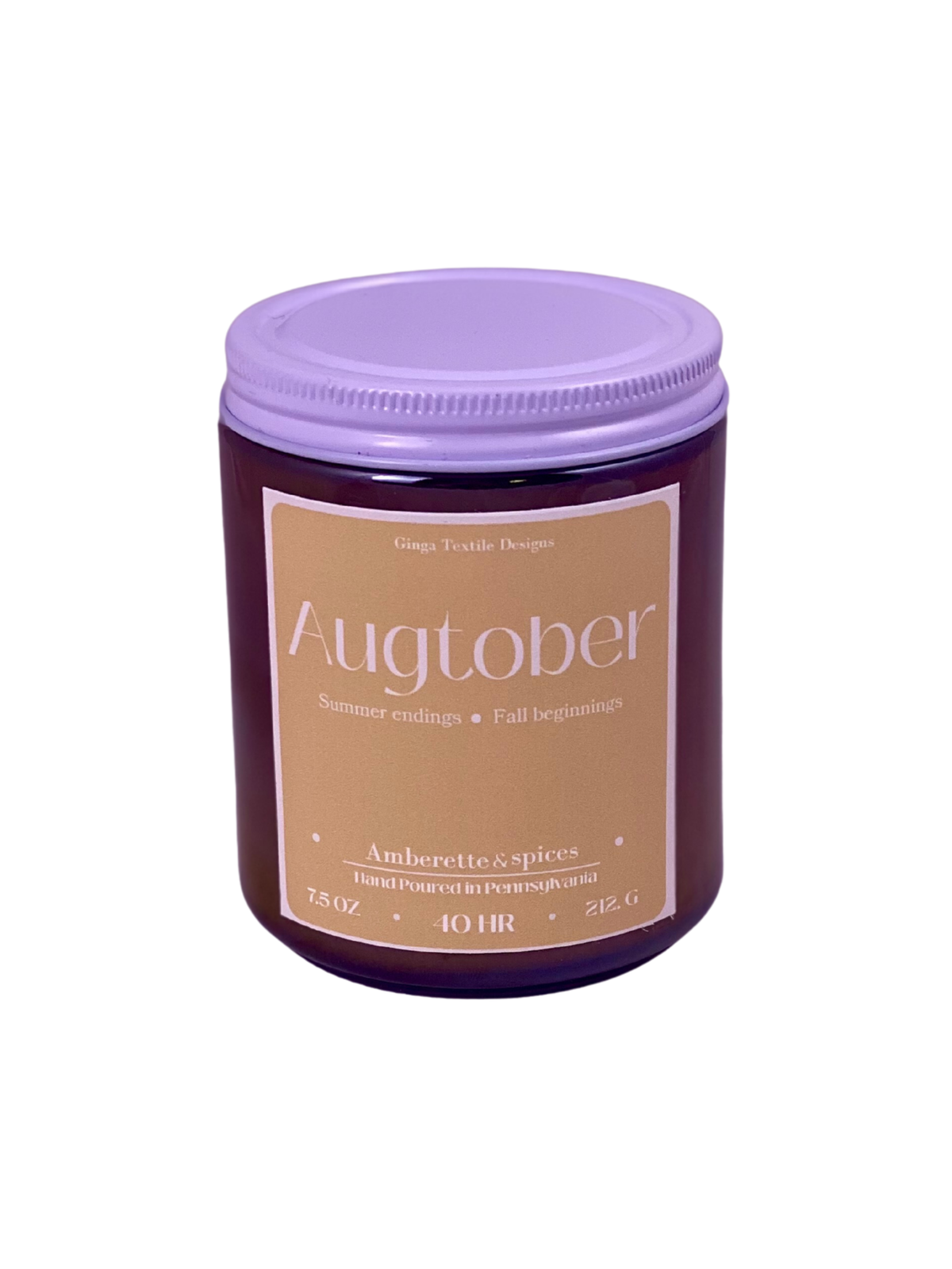 Augtober 7.5 oz amber glass candle with white lid