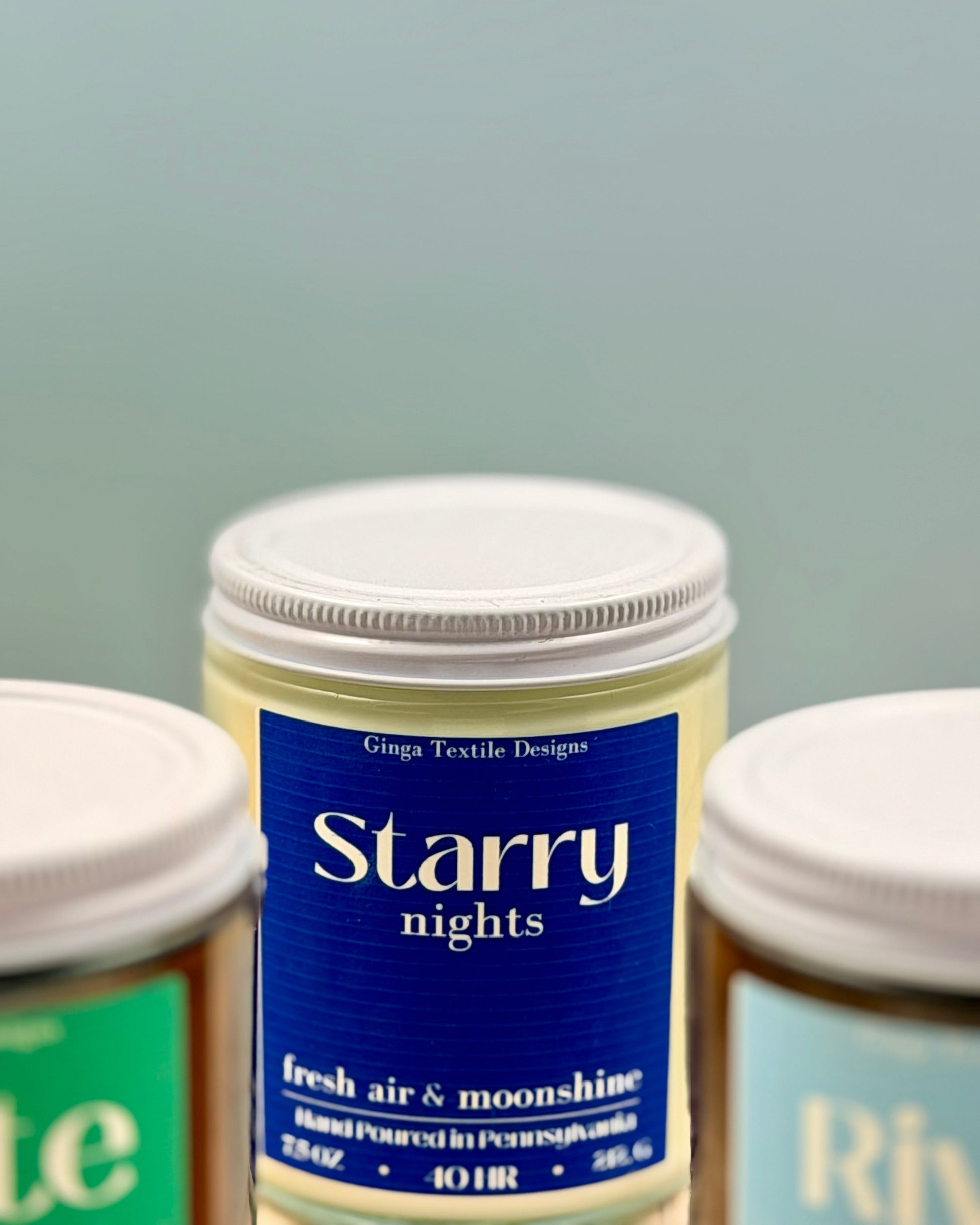 Jar of 'Starry nights' with a blue label on a gray background