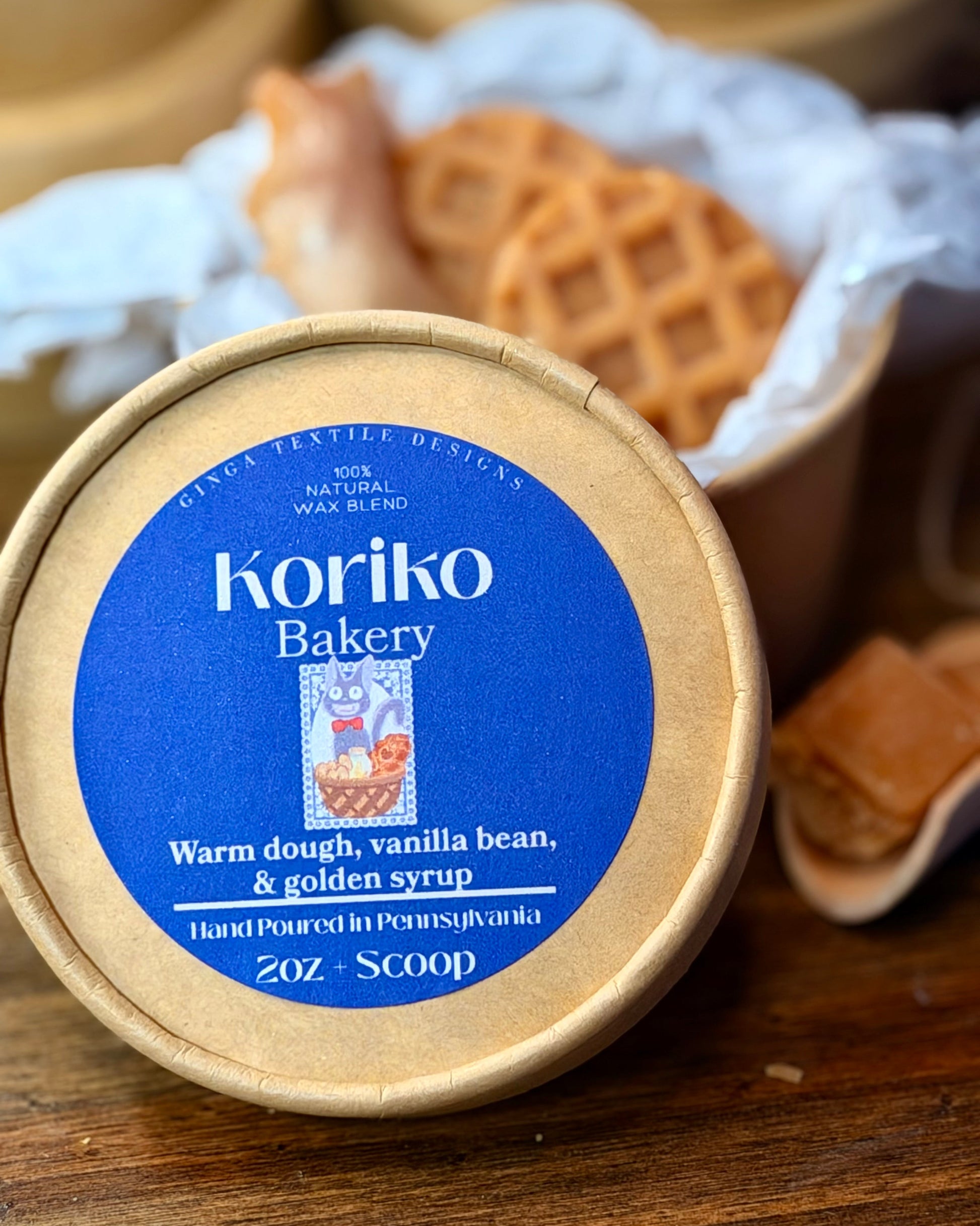 Koriko Bakery container with waffles in the background