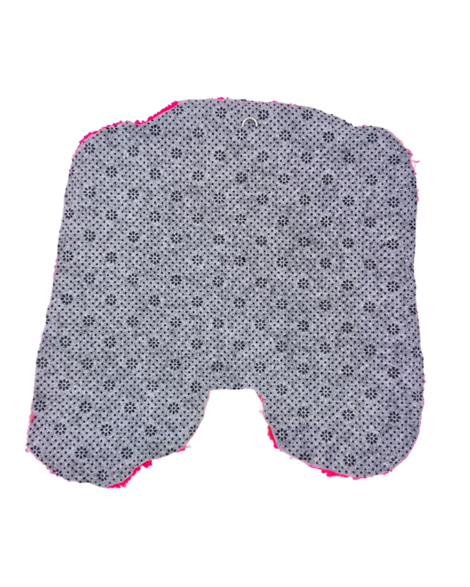Gray fabric with pink trim on a white background