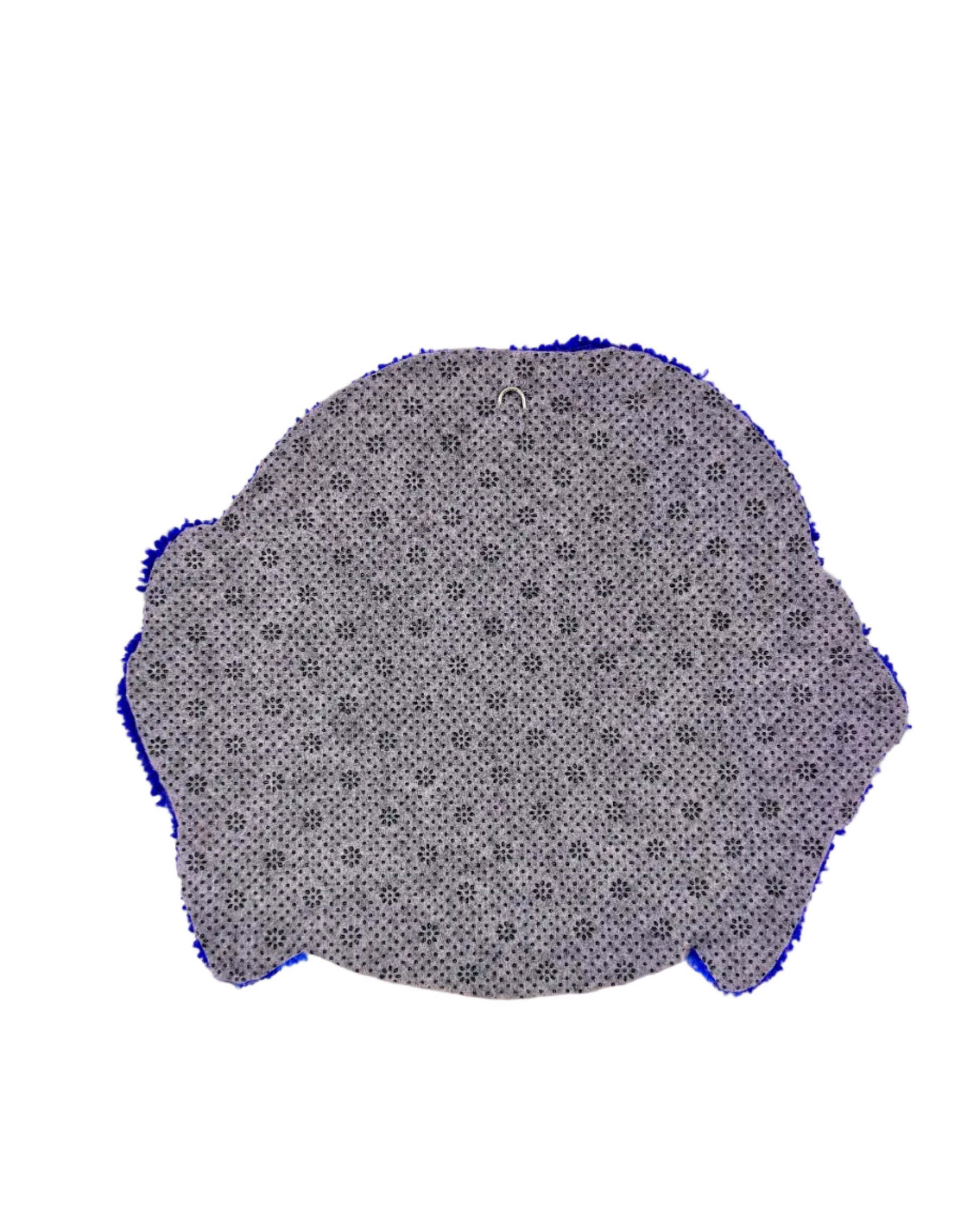 Gray fabric patch with blue border on a white background