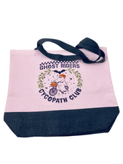 Canvas tote bag two toned color with 'Ghost Riders Cycopath Club' design on a white background