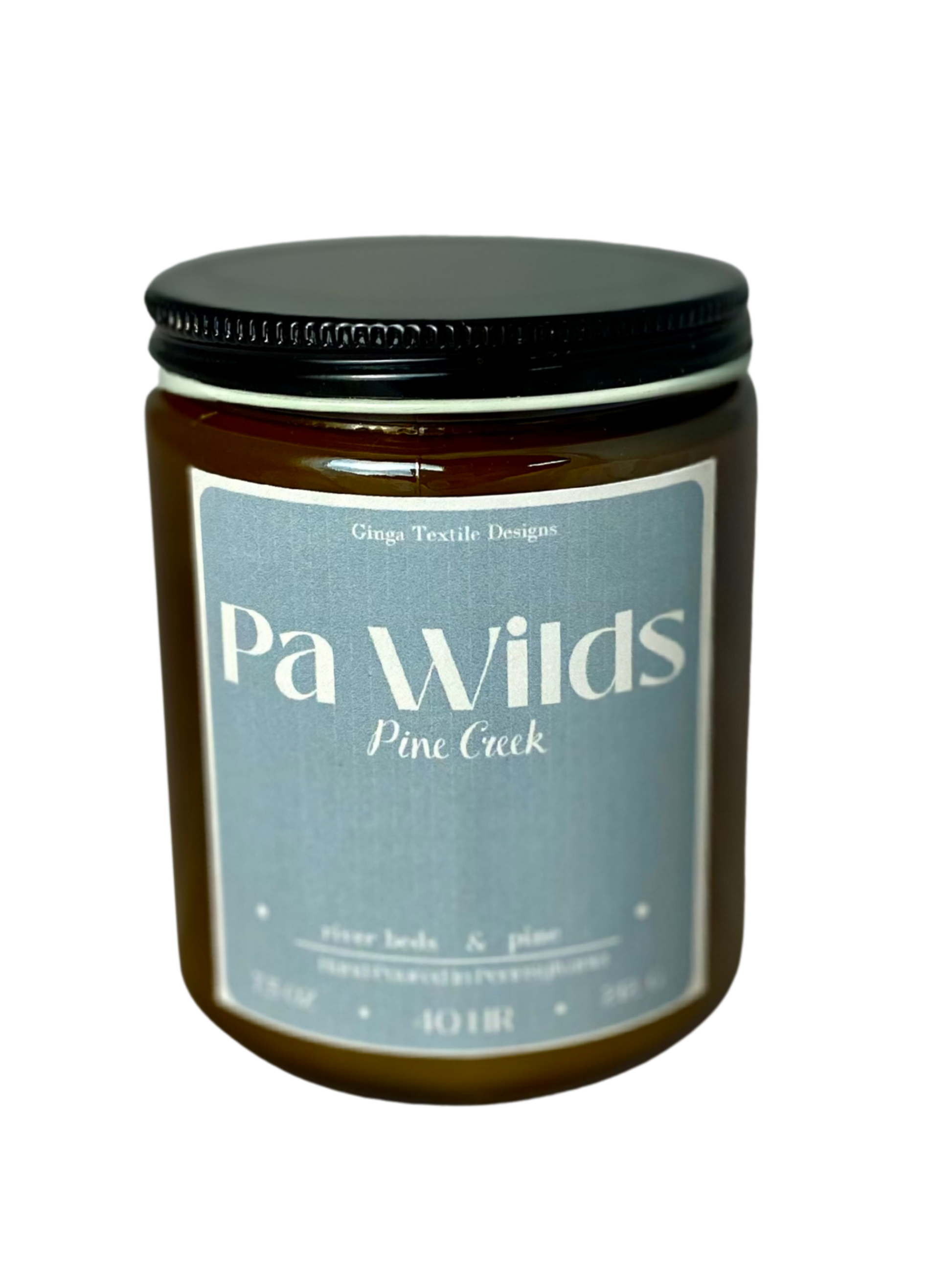 Candle jar with a label on a white background