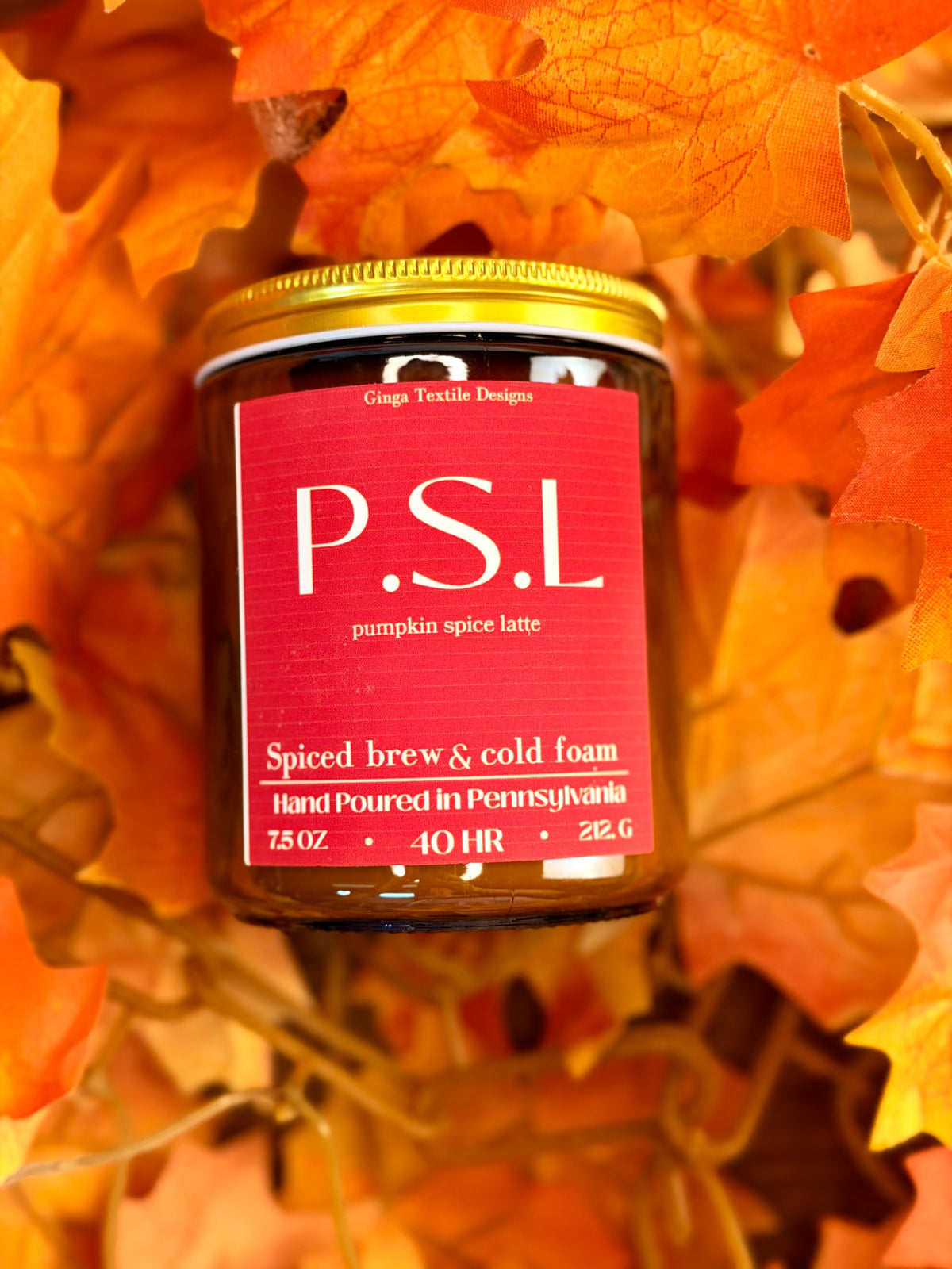Pumpkin Spice Latte 7.5 oz candle front label